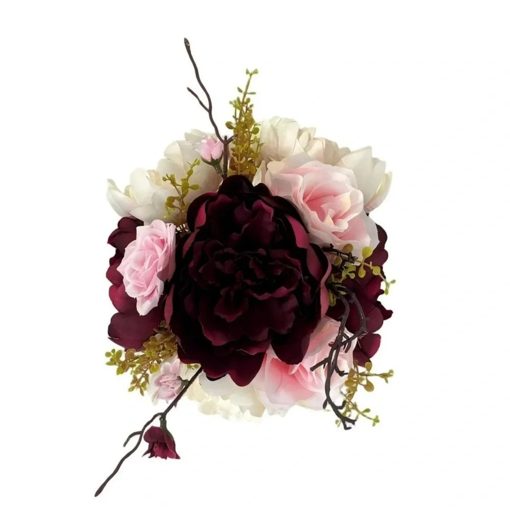 My Texas House Red and Pink Artificial Rose Floral Arrangement in White Pot